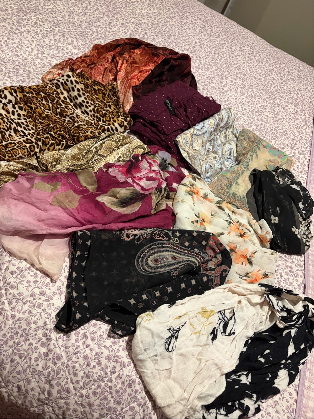 Mixed Pattern Lightweight Scarves - Floral, Paisley, Animal Prints